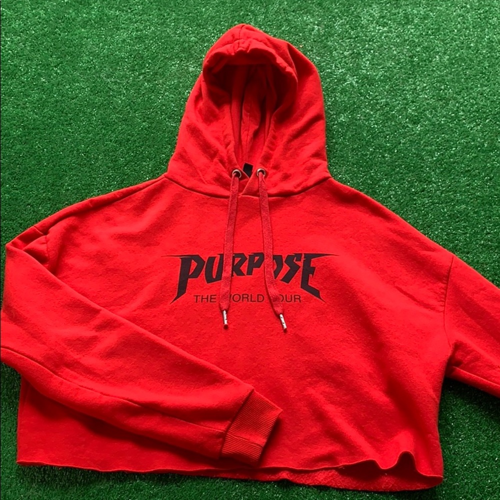 A red crop sweater.